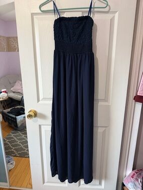 Monteau Navy Blue Strapless Maxi Dress with Smocked Bodice